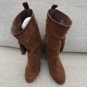 Vince Camuto Fermel Slouch Suede Leather Pull-On Tassel Boot, Sz. 7.5